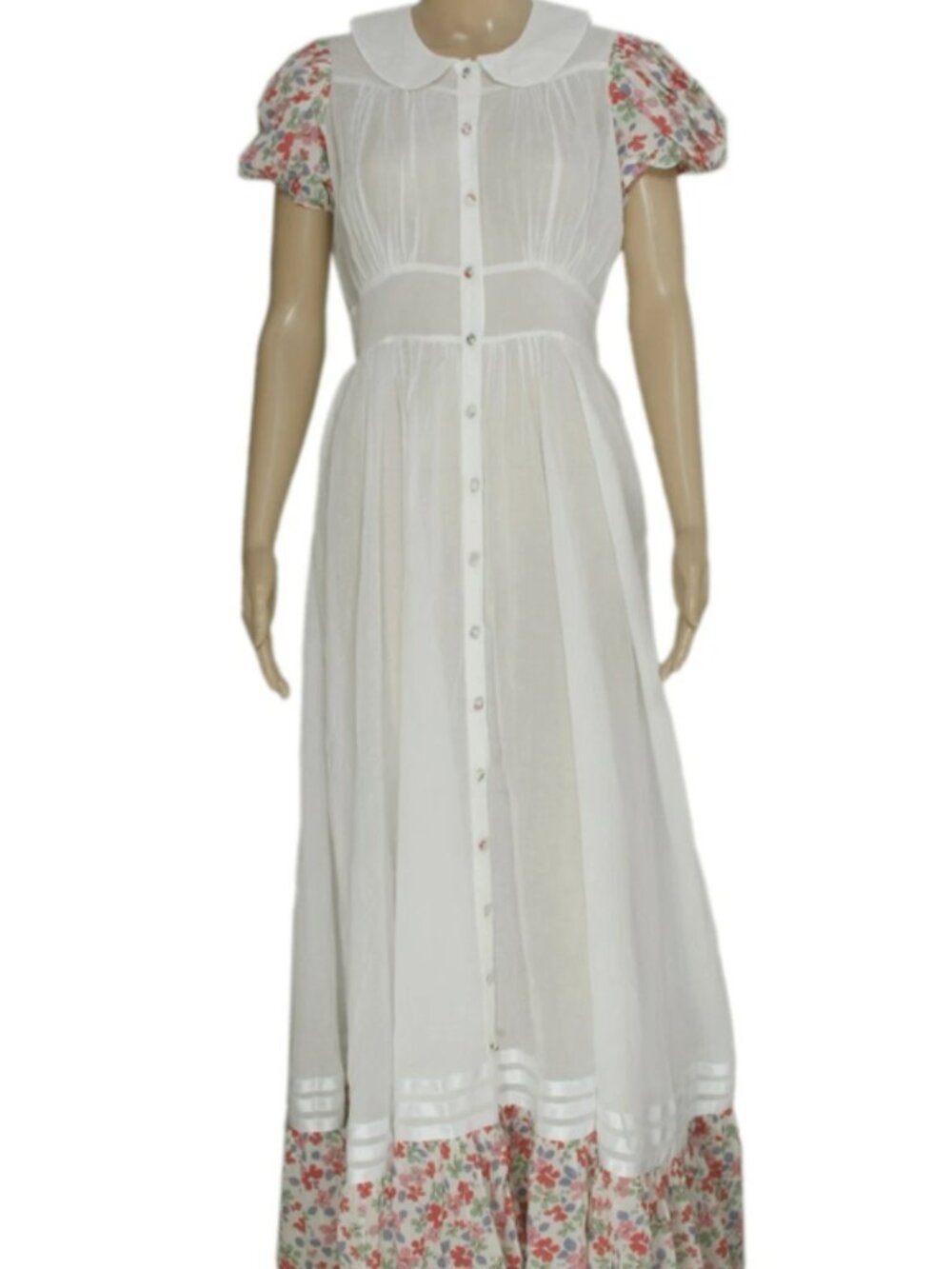 Loveshackfancy Colorful Floral Printed Puff Sleeve Buttondown Maxi Dress M
